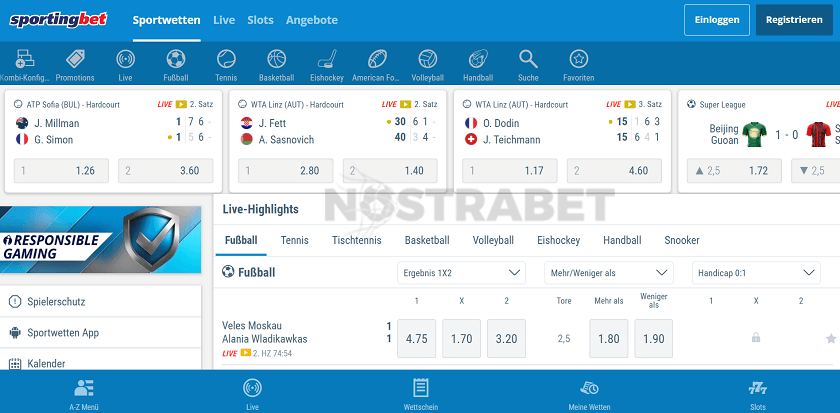 Das Sportwettenberreich von Sportingbet