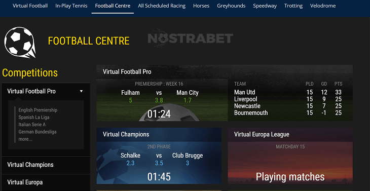Football Centre in Sportingbet's Virtual Section