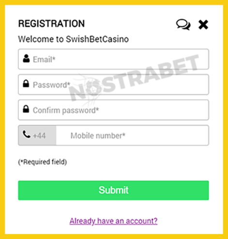 SwishBetCasino Registration